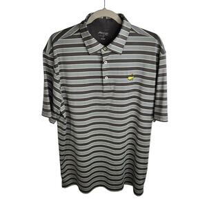 Masters Tech Striped Polo Golf Short Sleeve Shirt Men's‎ Large Gray Pale Yellow